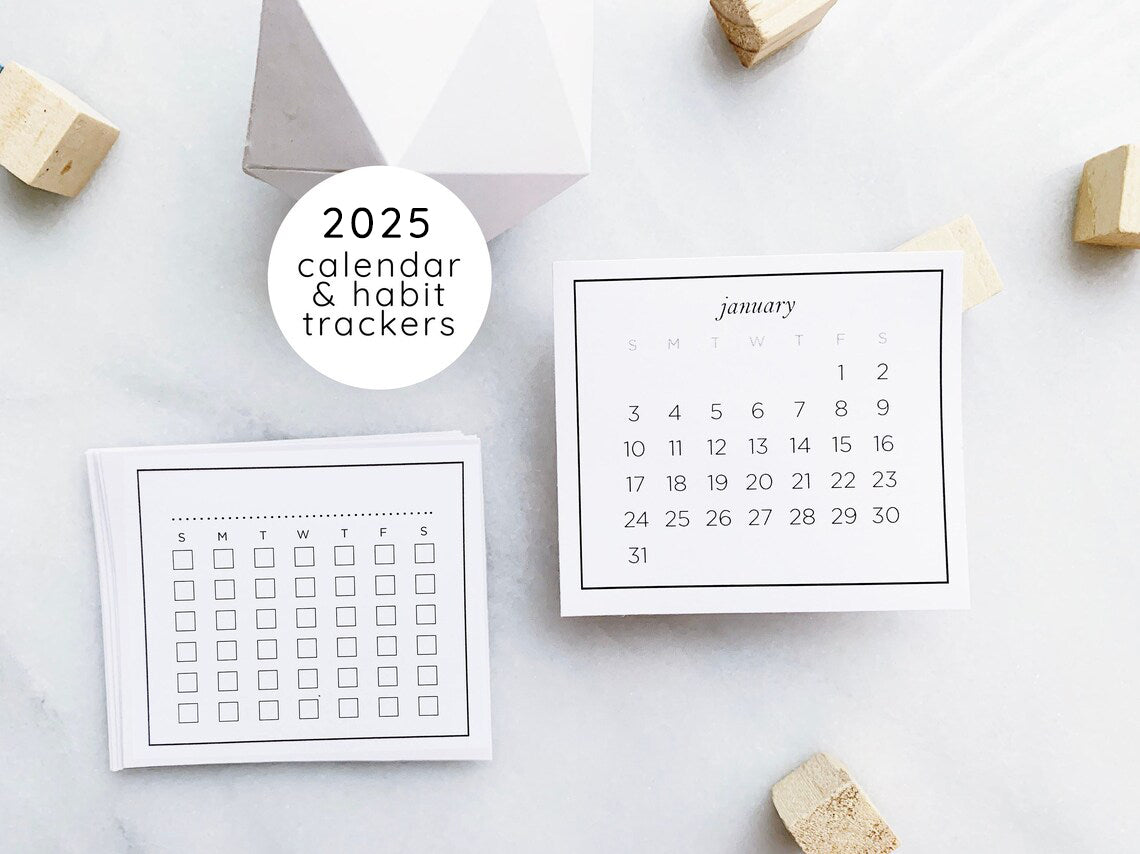 2025 Month and Habit Tracker Stickers • Calendar Stickers for Bullet Journals and Planners • Rectangle Stickers